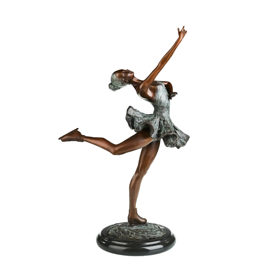 Large Roller Skating Ballet Dance Girl Statue Sculpture Greenish Female Dancer Figurine for Home Decor