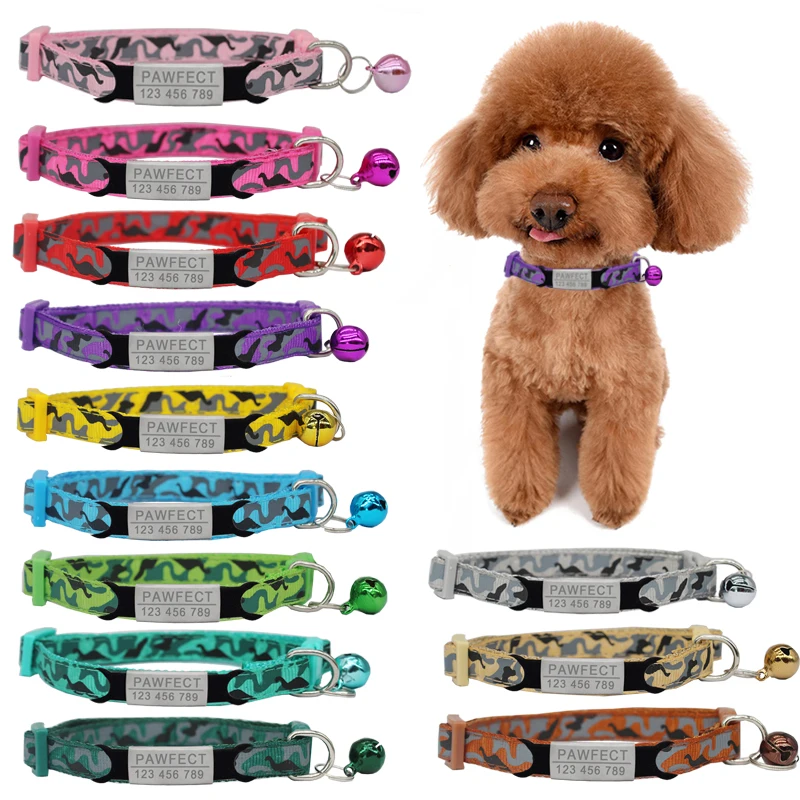 Personalized ID Nylon Collar Custom Engraving Camouflage Print Cat Small Dog Cute Adjustable for Puppy Kittens Necklace