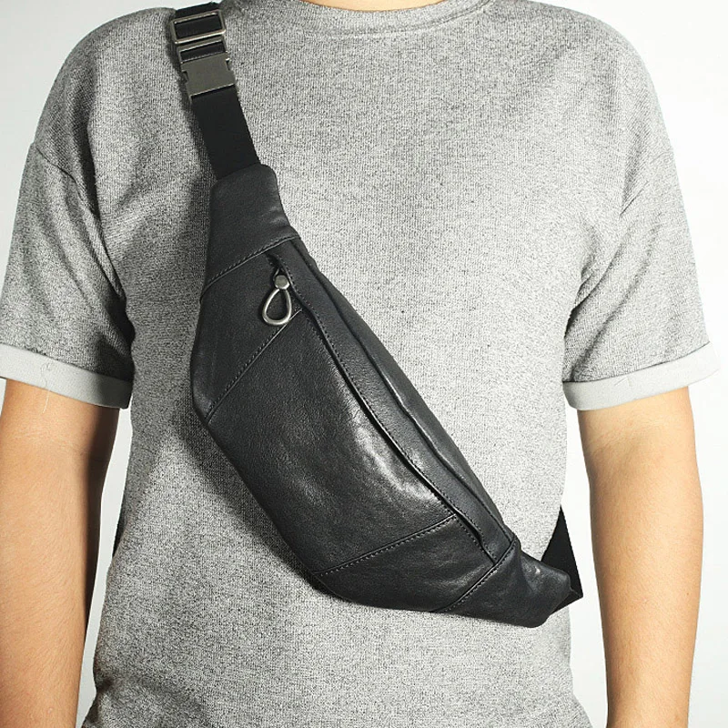 

Retro top layer cowhide chest bag, leather men's waist bag, soft leather business casual messenger bag