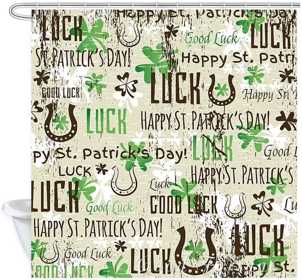 Clover Leaf And Horseshoe Luck, Waterproof Polyester Fabric Shower Curtain, Bathroom Decor