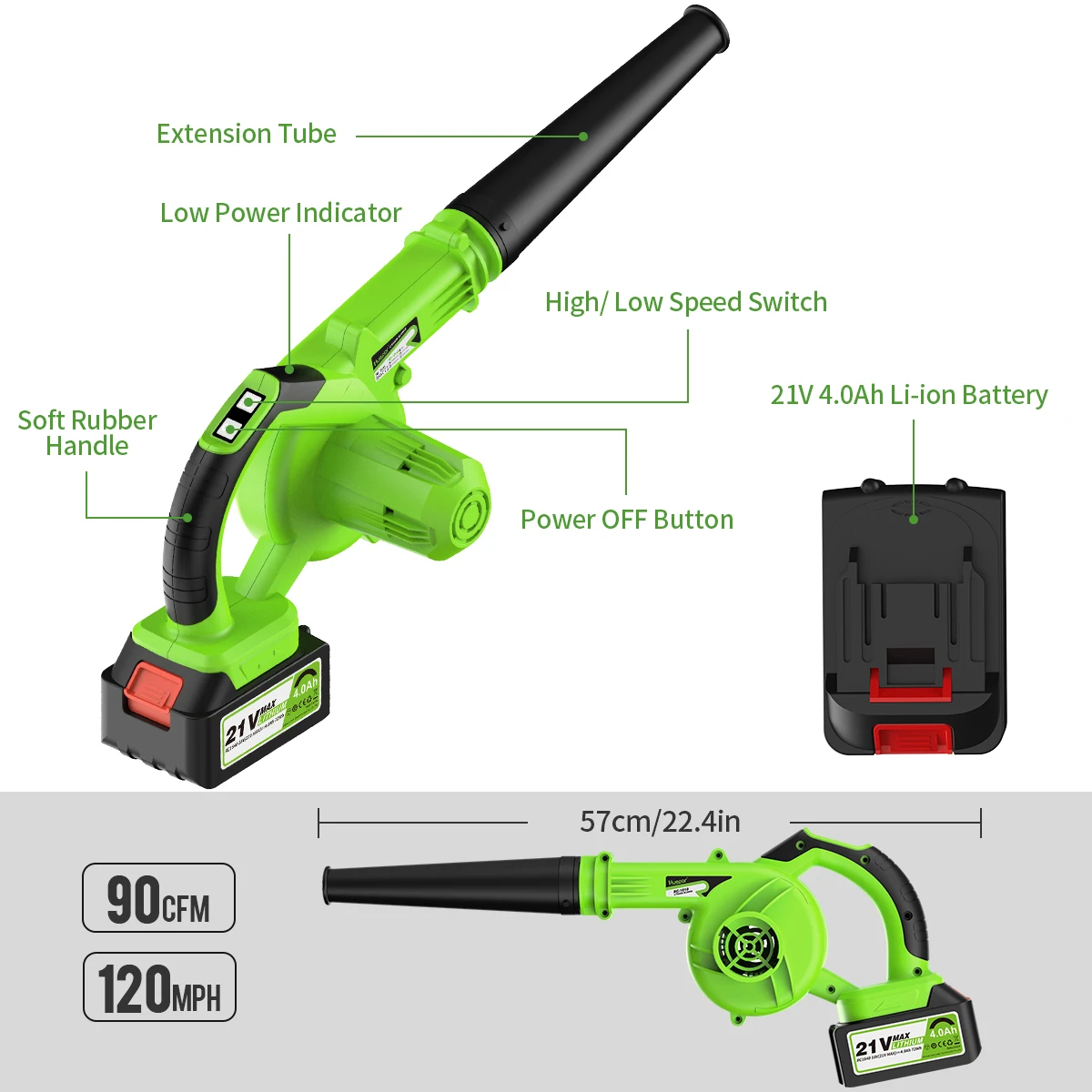 Huepar ชาร์จ4.0Ah ไร้สาย Handheld Strong เครื่องเป่าลมดูดสูญญากาศสำหรับใบหิมะทำความสะอาดสวนเครื่องมือ