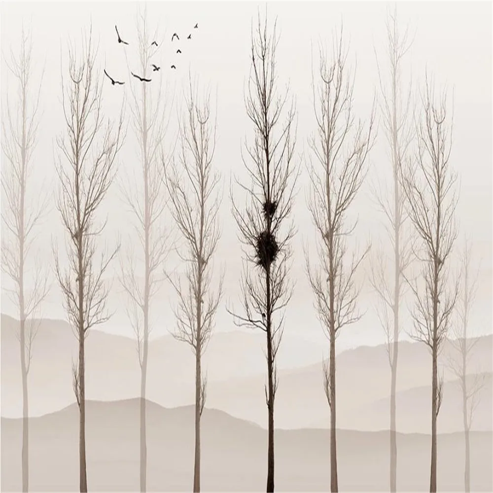 

forest tree wallpapers Simple wallpapers hand painted tree flying bird background wall decoration painting