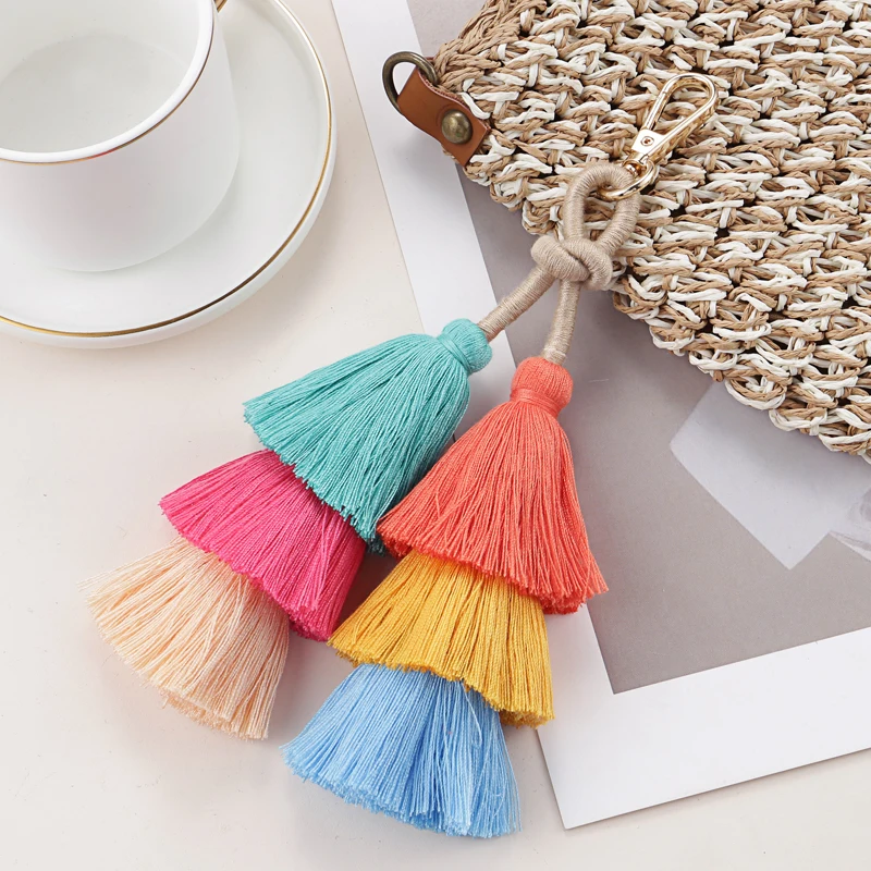 Bohemian Multicolor Handmade Tassel Keychain Layered Key Ring Boho Handbag Accessories Key Holder Jewelry Gifts For Women