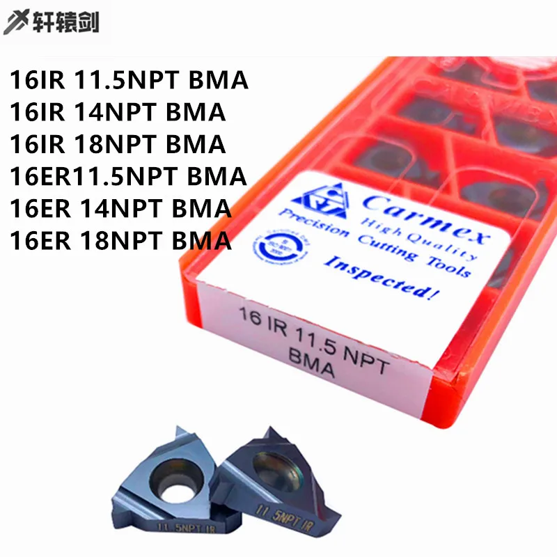 10PCS  Carmex 16ER IR 16IR 11.5NPT 14NPT 18NPT 27NPT BMA Thread Turning Tool Carbide  Lathe