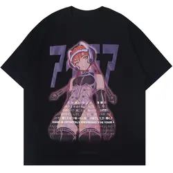 Aolamegs Men's Tee Shirts Sexy Manga Girls Kanji Print Anime Tee Shirts Summer Baggy College Style Tops Fashion Otaku Streetwear