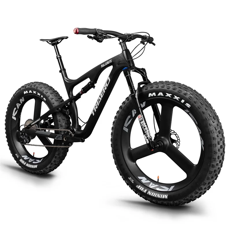 ICAN Newest 26er carbon fat bike full suspension rear spacing 197x12mm snow sand bike with carbon 3 spokes fat bike wheels