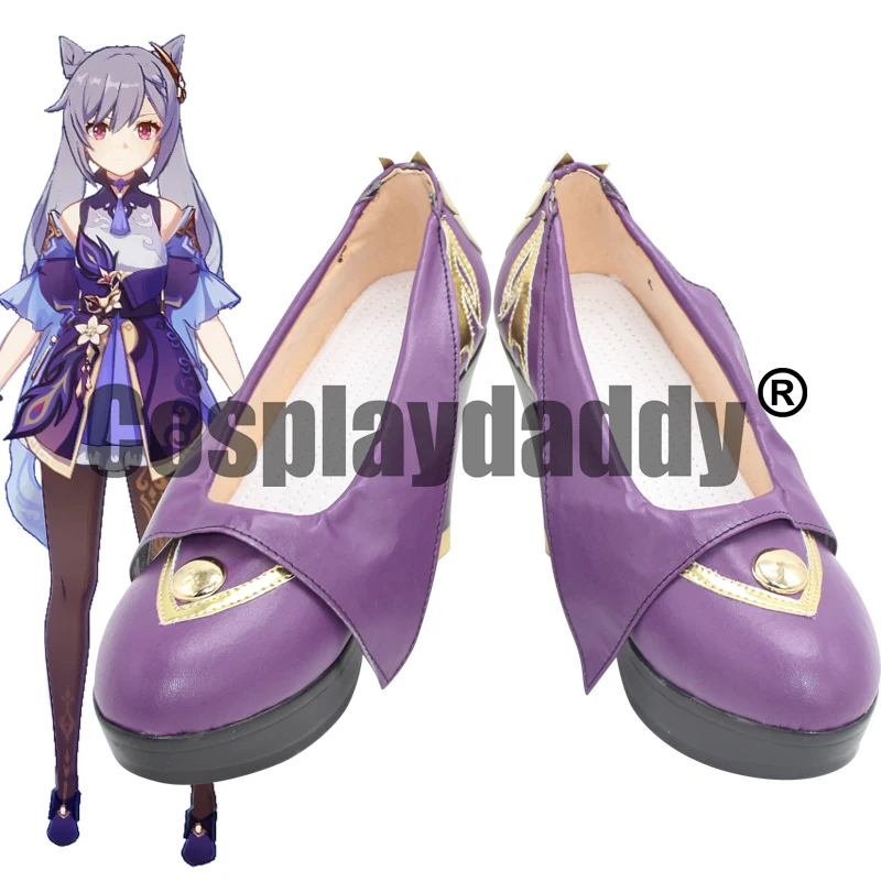 

Genshin Impact Yuheng of the Liyue Driving Thunder Keqing Cosplay Purple Pump Heel Shoes X002