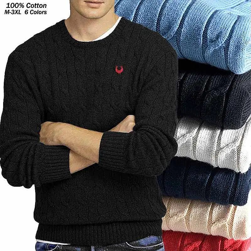 100% Cotton Autumn Winter Mens Sweaters Long Sleeve Pullovers Sweaters Casual Mens Knitted Wear Fashion Slim Fit Men Tops