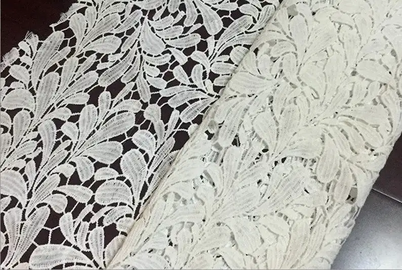 

1 Yard Guipure Lace Fabric Milk Lace Leaf Pattern Hollowed Out Lace Bridal Lace Wedding Lace Fabric Dress Fabric