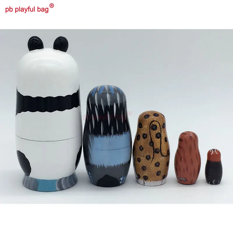 PB-Conjunto de juguetes de madera para niños, set de juguetes de cinco capas pintados a mano, panda, regalo artesanal, decoración del hogar, HG17