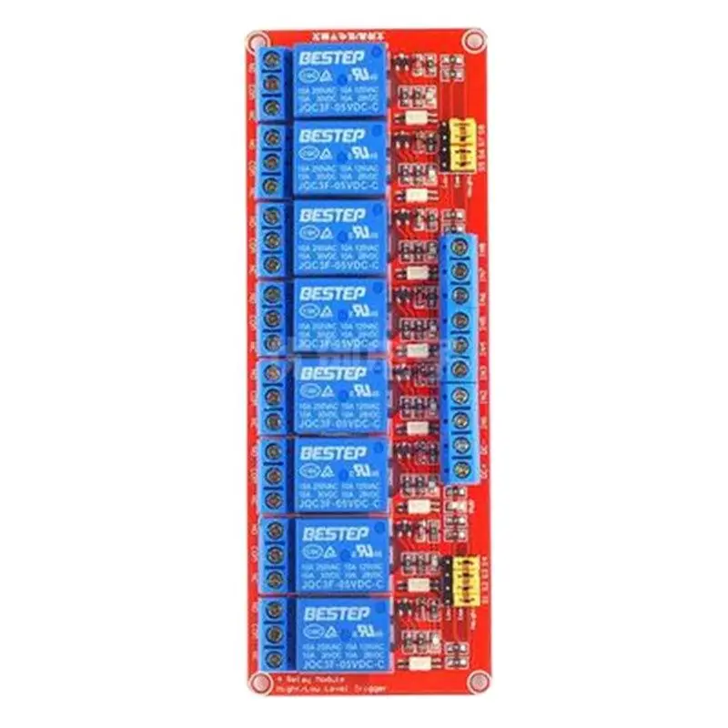 Módulo de relé de 8 canales, optoacoplador, aislamiento, disparador de nivel alto y bajo, módulo de controlador de placa de control PLC, 5V, 12V, 24V
