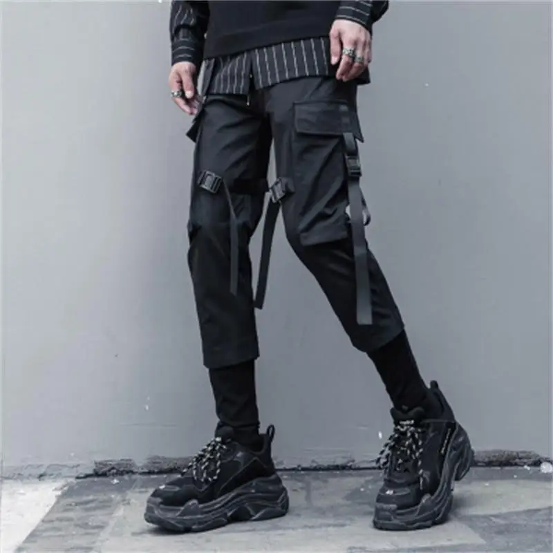 Dark Tide multi-pocket ribbon tactical function wind slim bound leg cargo pants stitching rib Harlon Pants