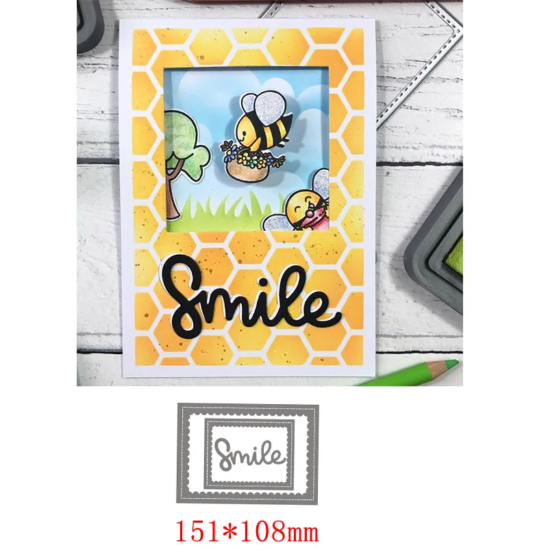 

Hot Word "Smile" Rectangle Frame Metal Cutting Dies For Scrapbooking Craft Die Cut Card Making Embossing Stencil Photo Album