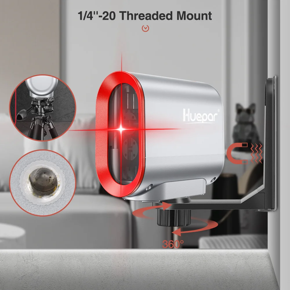 Imagem -03 - Huepar-ferramenta de Nível Laser Auto-nivelamento Recarregável com Suporte Magnético Horizontal e Vertical Cross Line Linhas Y011