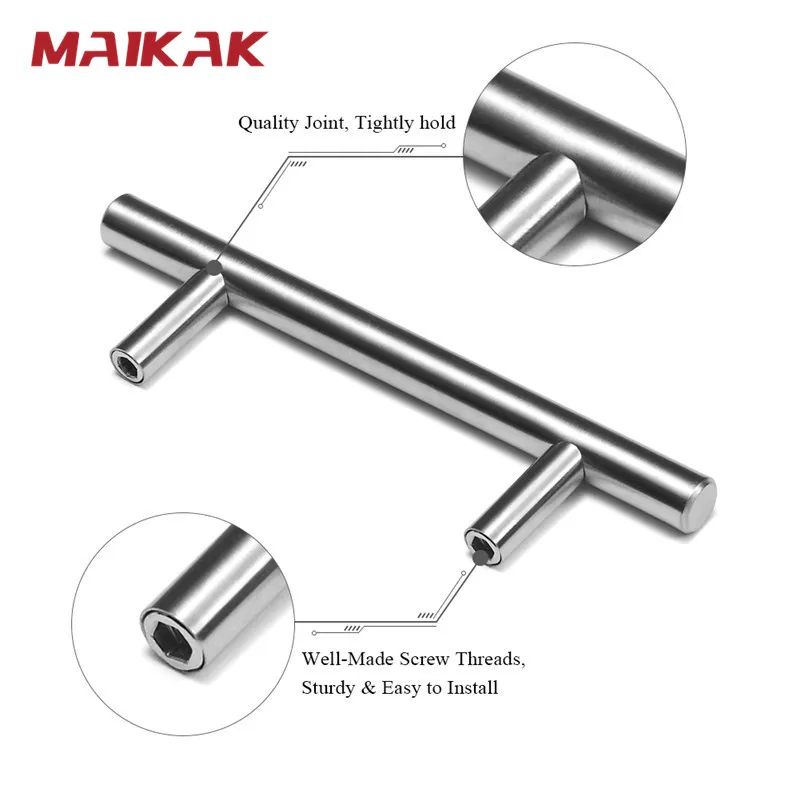 MAIKAK Brushed Black Straight Cupboard Handles Knobs Stainless Steel Brushed Black Gold Kitchen Door Handles Cabinet Pull