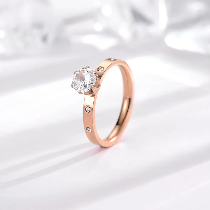 Anti Allergy Titanium Steel 1 Big 4 Small Cubic Zirconia Wedding Ring For Woman Rose Gold Color Crystal Wedding Jewelry bague