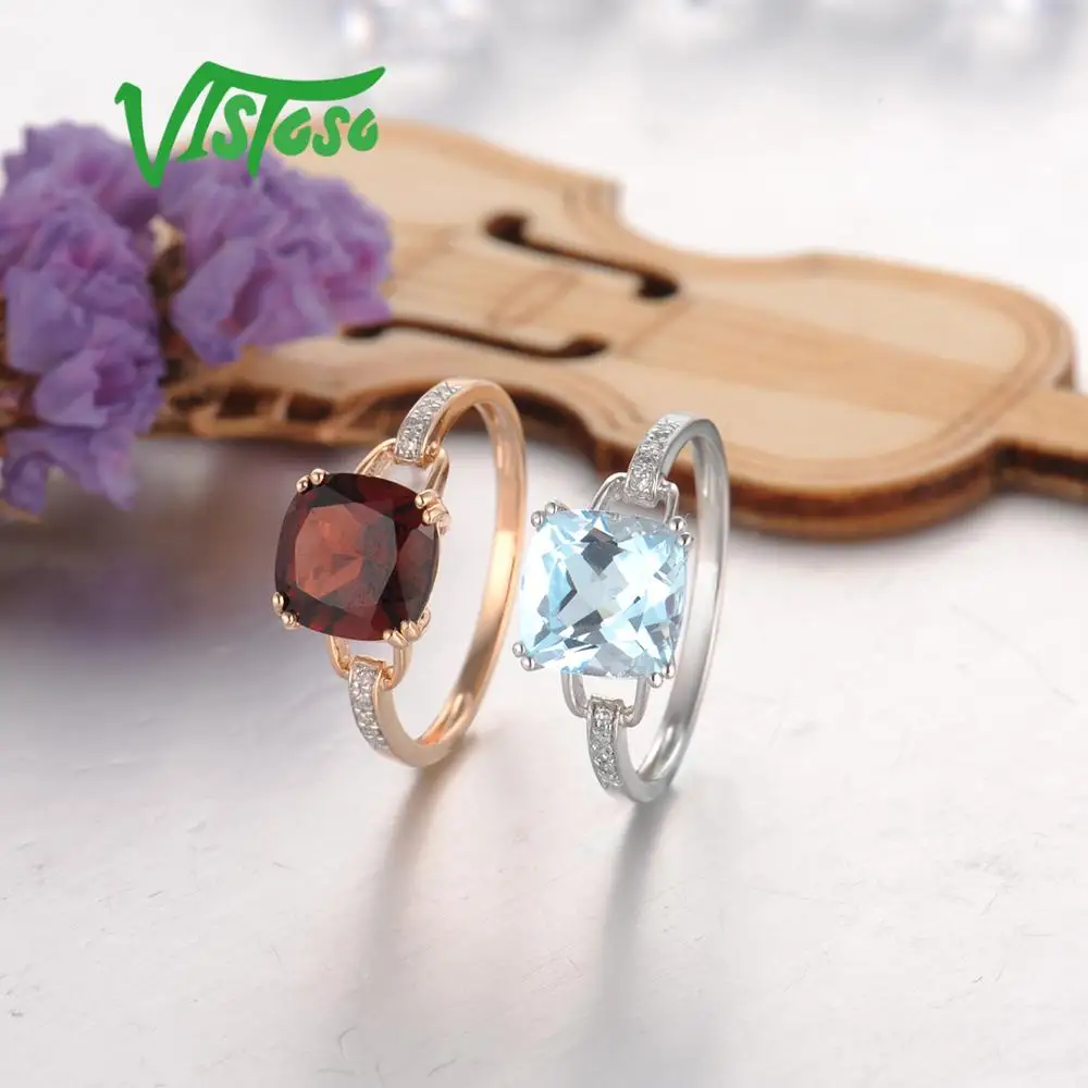 Catch-Pure14K 585 Emas Putih/Mawar Emas Cincin untuk Wanita Berlian Berkilau Jernih Langit Biru Topaz Ulang Tahun Klasik Baik perhiasan