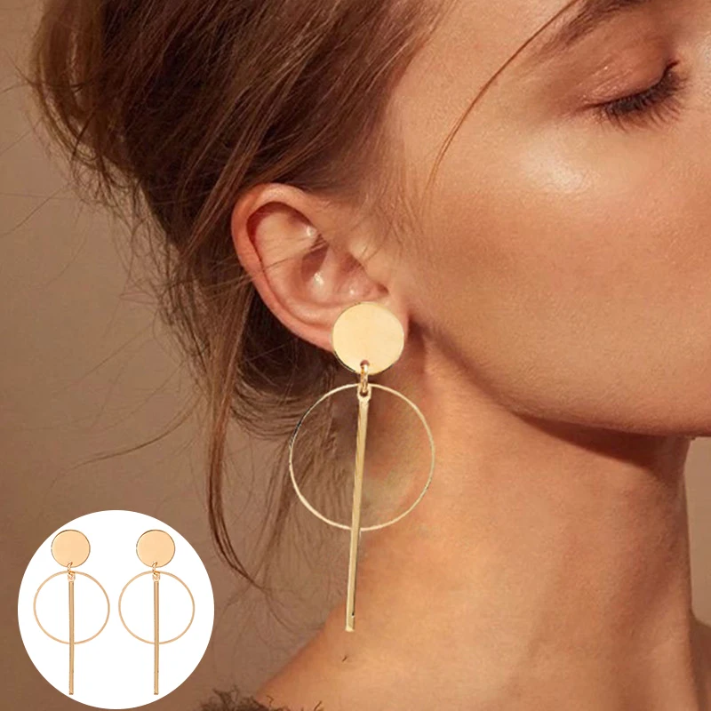 2019 Simple Golden Statement Earrings For Women Big Long Drop Earring Fashion Hanging Jewelry Chrismas Gifts  Pendientes Mujer