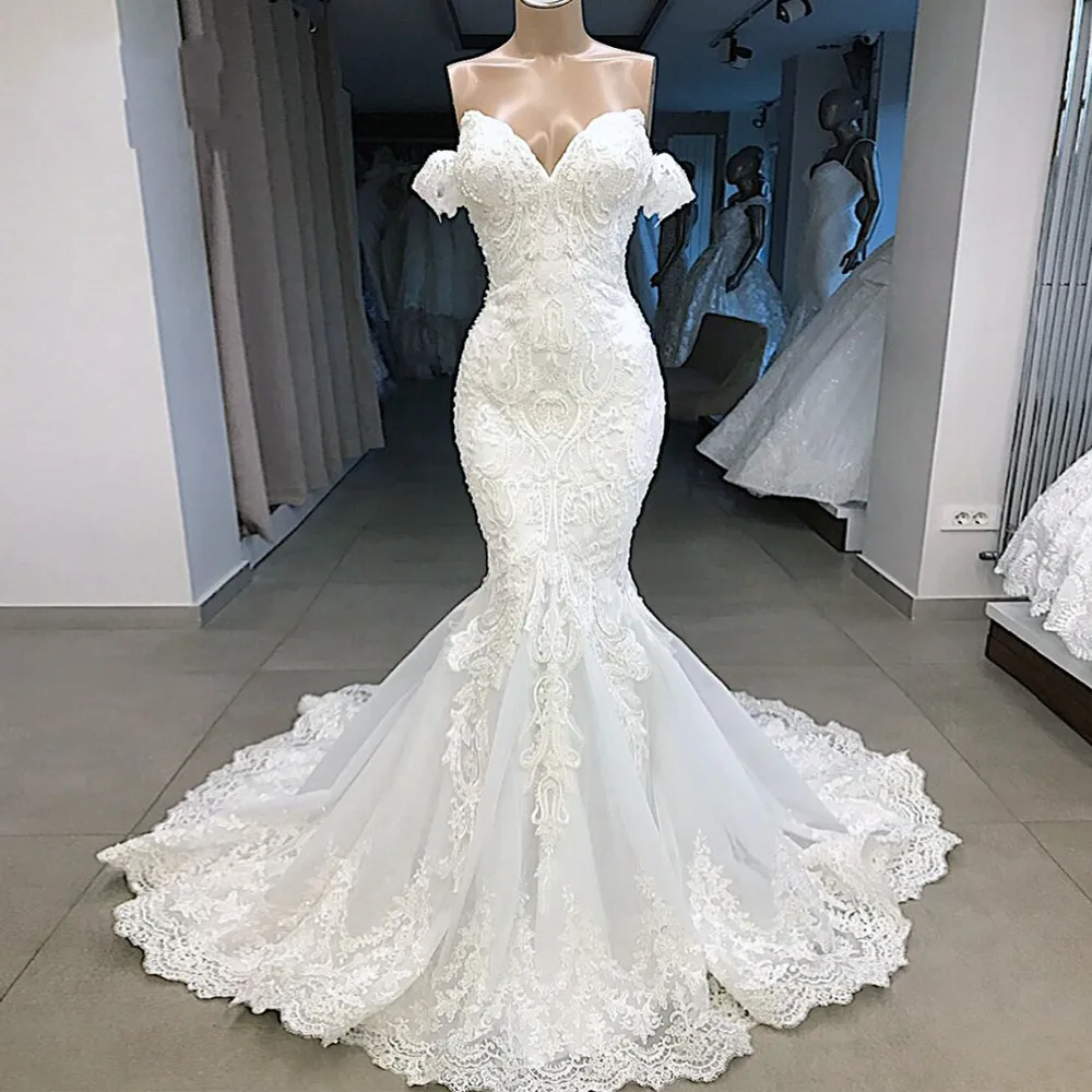 Vestido De novia De sirena sin mangas, traje De novia De lujo con pliegues sin hombros, Apliques De encaje, novedad De 2021