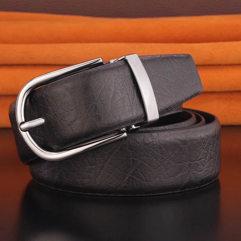 

High Quality pin buckle designer belt men full grain leather Black Fashion black Waist Strap genuine luxury Brand B559