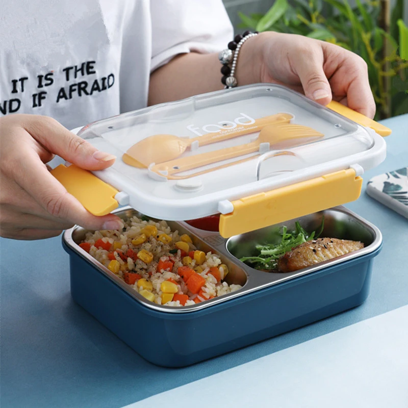 TUUTH Stainless Steel Microwave Lunch Box Dinnerware Food Storage Container Children Kids School Office Portable Bento Box