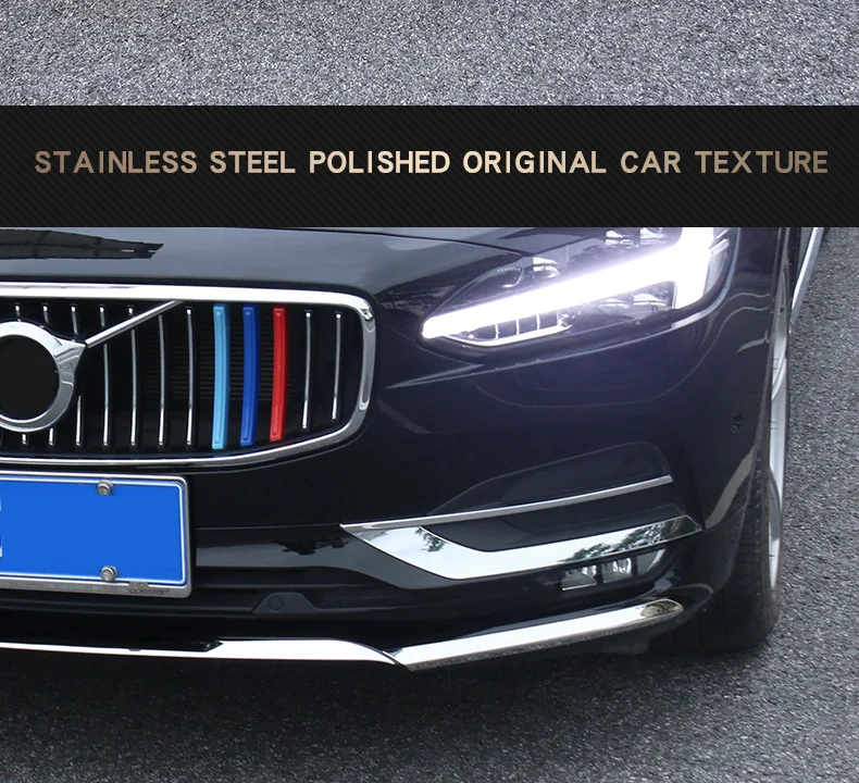 Chrom-Dekoration für Volvo S90 V90 V90CC 2016 2017 2018 2019 2020 Front-Eckleiste Glänzender Streifen Frontstoßstangen-Streifen Auto-Zubehör – Detail 2