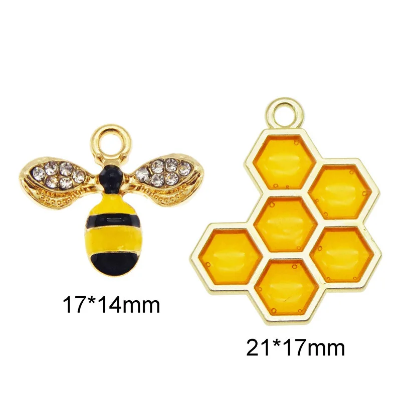 8Pcs Enamel Bee Kam Kristal Ketting Hanger Animal Armband Accessoires Handgemaakte Diy Sieraden Oorbellen Gift Accessoires