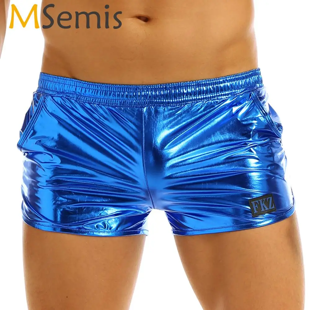 Boxer métallique brillant pour hommes, taille basse, performance sur scène, costume Rave Wlwear, caleçons pour hommes, caleçons