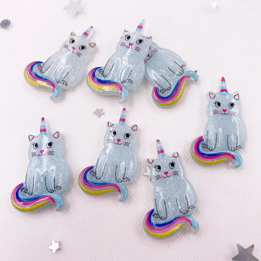 Glitter Resin Kawaii Colorful 3D Unicorn Cat Flatback Cabochon Stone 12PCS Scrapbook DIY Decor Home Figurine Crafts OH170