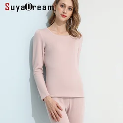 SuyaDream Women Fleece Warm Long Johns 100%Natural Silk Brushed Solid Winter Thermal Pink Nude Underwear 2025