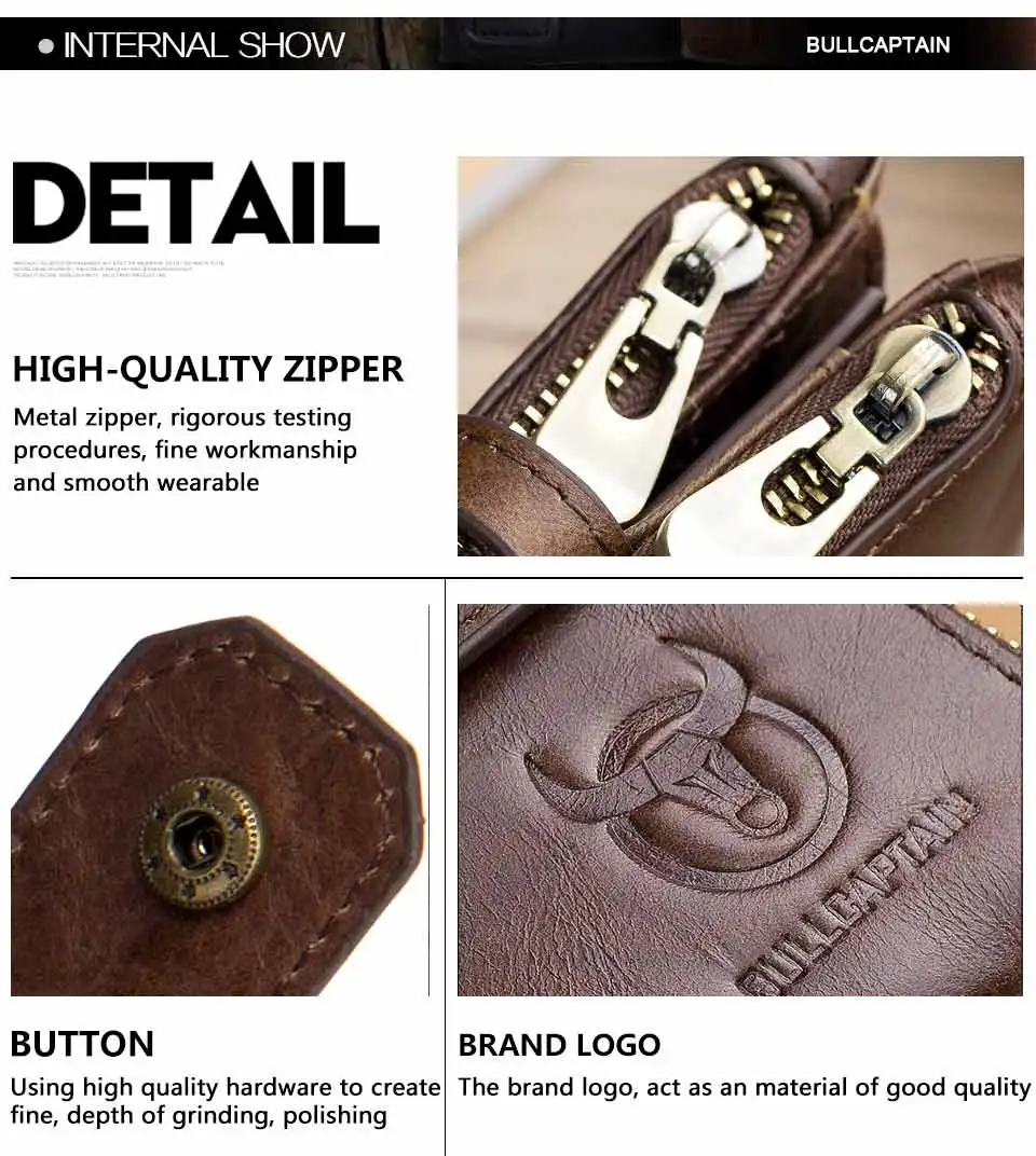 Bull captain Echt leder RFID Männer Brieftasche Kredit Visitenkarte halter Doppel reiß verschluss Rindsleder Brieftasche Geldbörse Carte ira 021 – Detail 7