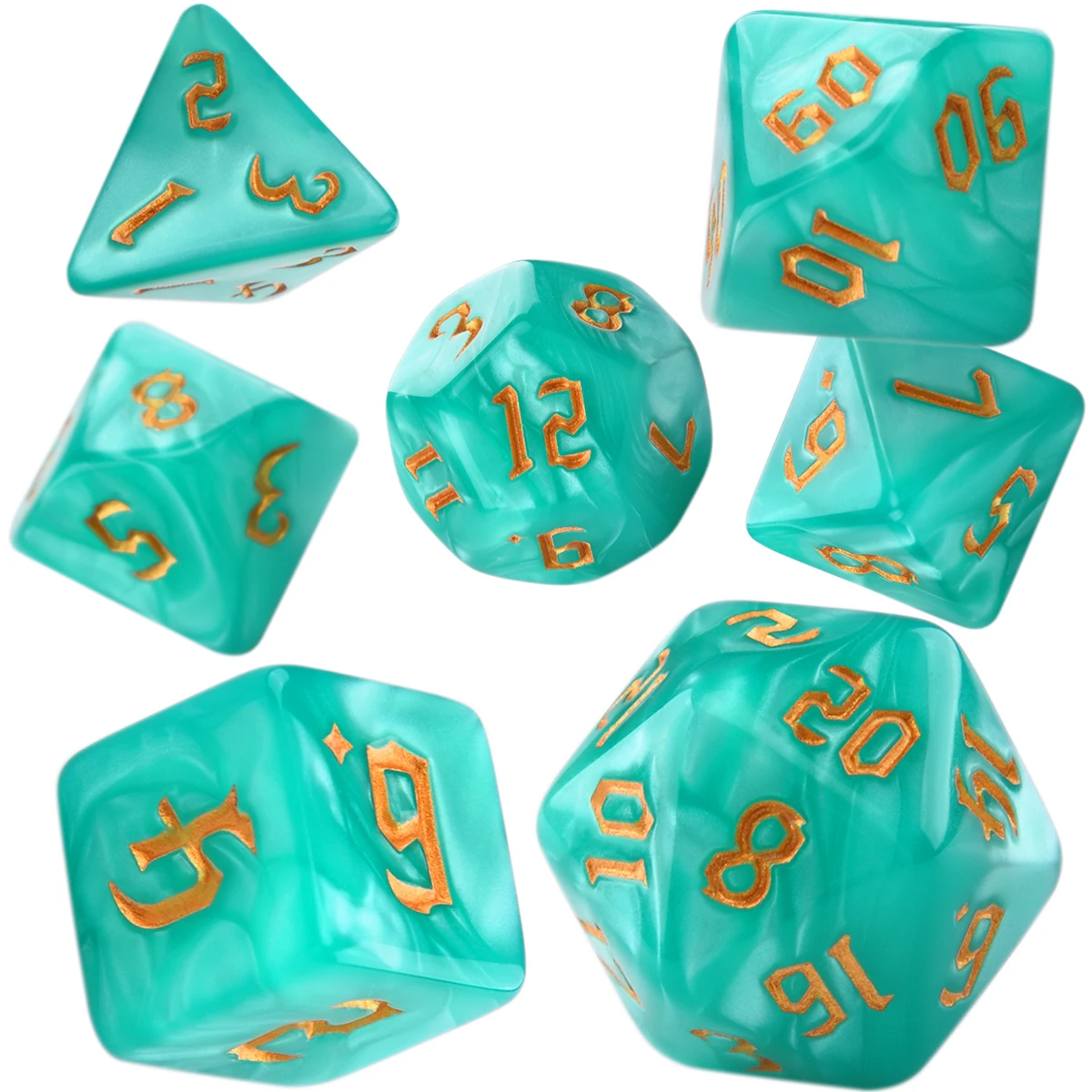 Pearl Swirl 7-Die Polyhedral Dice Set of D4 D6 D8 D10 D% D12 D20 for DND RPG Adventurer