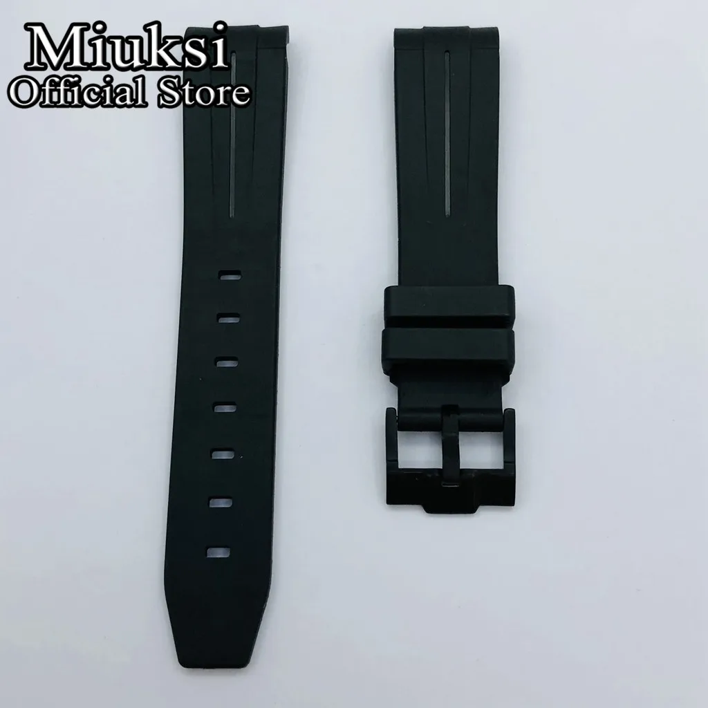 Miuksi 20mm black curved end rubber strap with stainless steel pin buckle