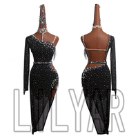 New Latin Competition Performance  Adult Custom Black Shoulder Sexy Dance Dress