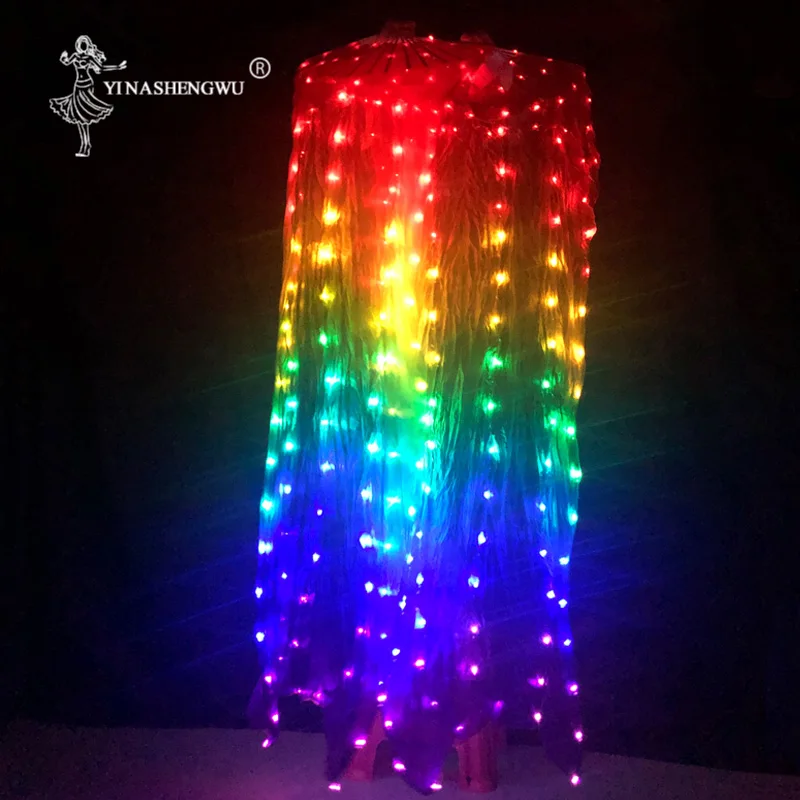 1 coppia di Ballo di Pancia Fan LED Accessori Luce LED Ventole Lucido Delle Donne HA CONDOTTO LA Luce di Danza Del Ventre Velo di Seta Puntelli di Prestazione con la Batteria