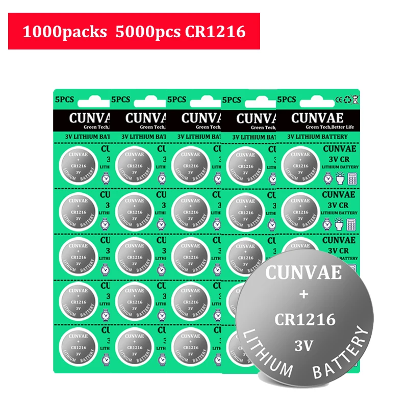 

5000pcs 3V CR 1216 CR1216 Button Batteries 5034LC DL1216 BR1216 Cell Coin Lithium Battery For Watch Electronic Toy Remote