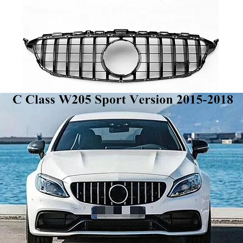 Car Styling Front Grille For M-ercedes B-enz W205 C Class C63 C180 C200 C300 2015 2016 2017 2018 Sport Version ABS GT Mesh Grill