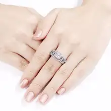 3-Piece Silver Wedding Ring Set 2.6Ct Princess Cut White Blue CZ Luxury Jewelry #5