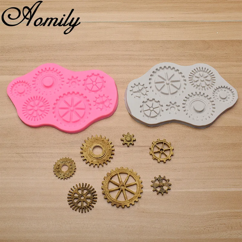 Aomily 7 Holes Gear Silicone Fondant Cake Chocolate Mold Beautiful Birthday Baking Mold Mousse Sugar Craft Icing Mat Pastry Tool