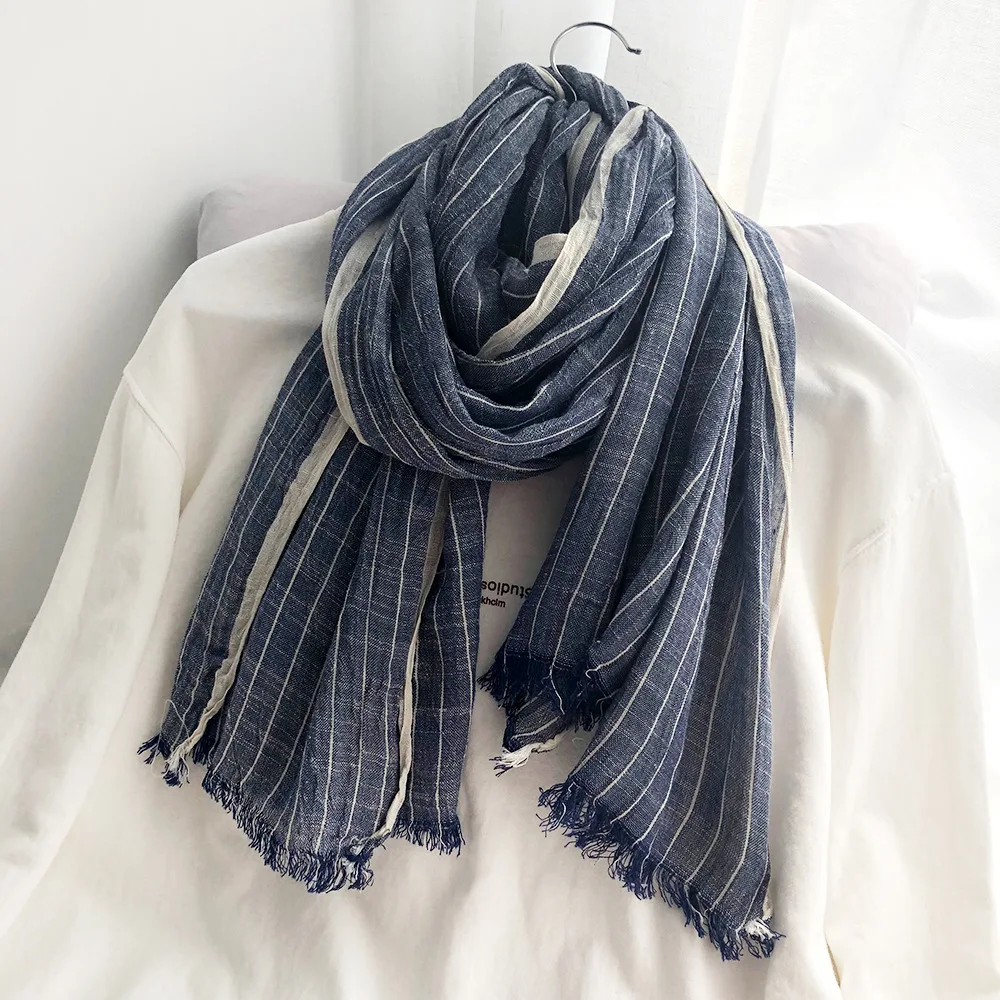 Cotton and Linen Men\'s Scarf Fashion Striped Men Scarves Long Shawl Wraps Bufandas Autumn Winter Warm Pashmina Male Accessories