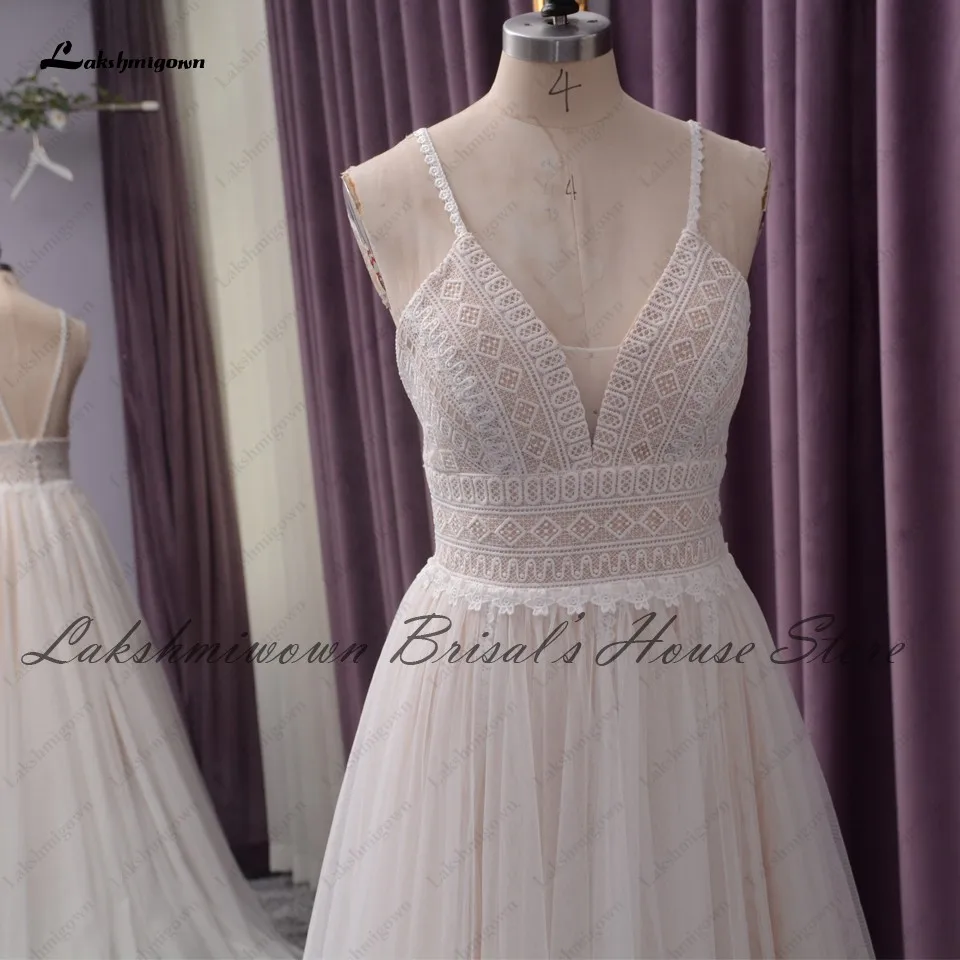 Lakshmigown 가운 드 Mariee Boho 웨딩 드레스 레이스 몸통 우아한 신부 드레스 Vestidos 비치 웨딩 드레스 스파게티 스트랩 2022