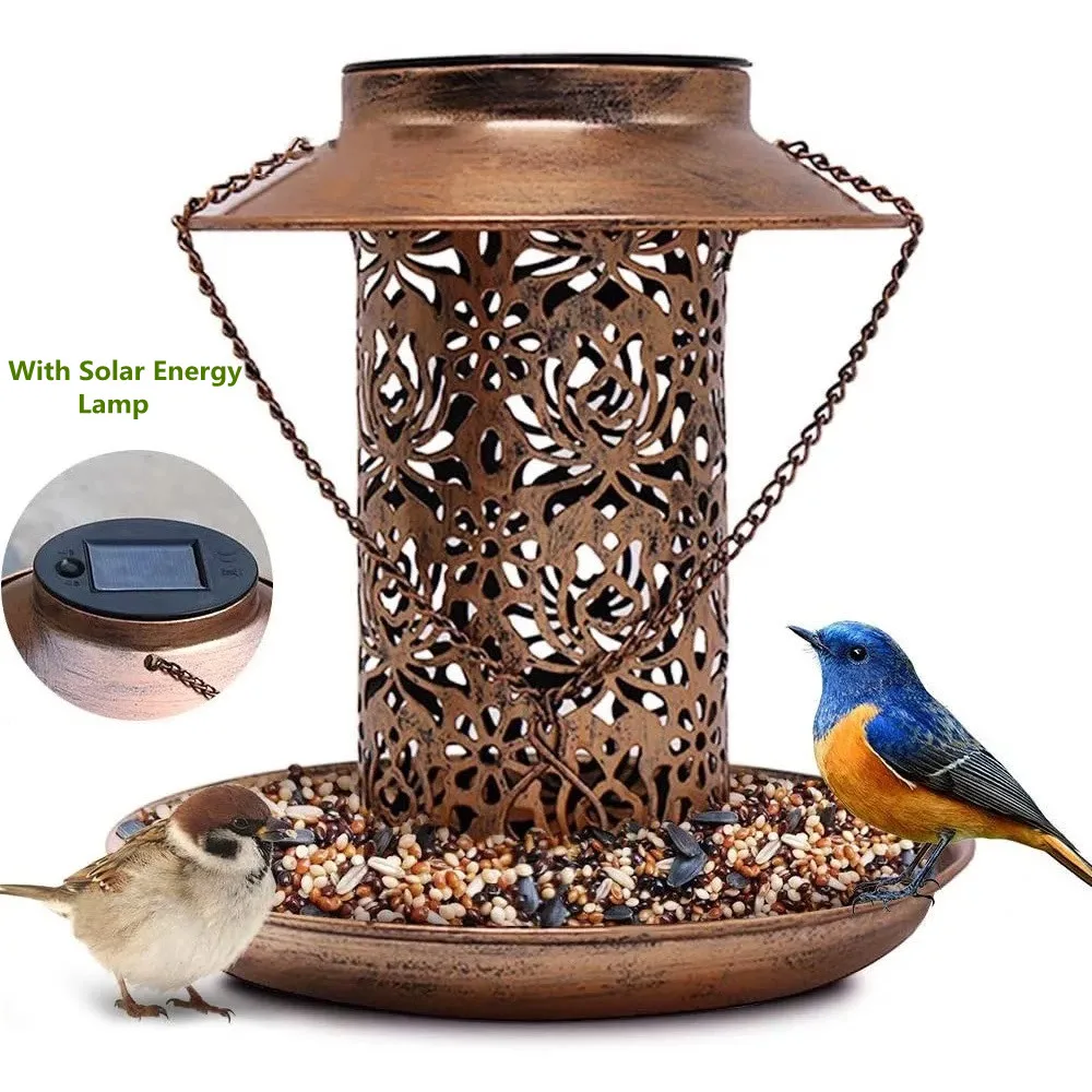 Solar LED Bird Feeder Iron Art Hot Sale Outdoor Light Antique Garden Decoration Lamp