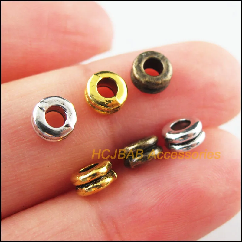 70Pcs Retro Tibetan Silver Antiqued Gold Bronze Tone Round Tube Spacer Beads Charms 6mm