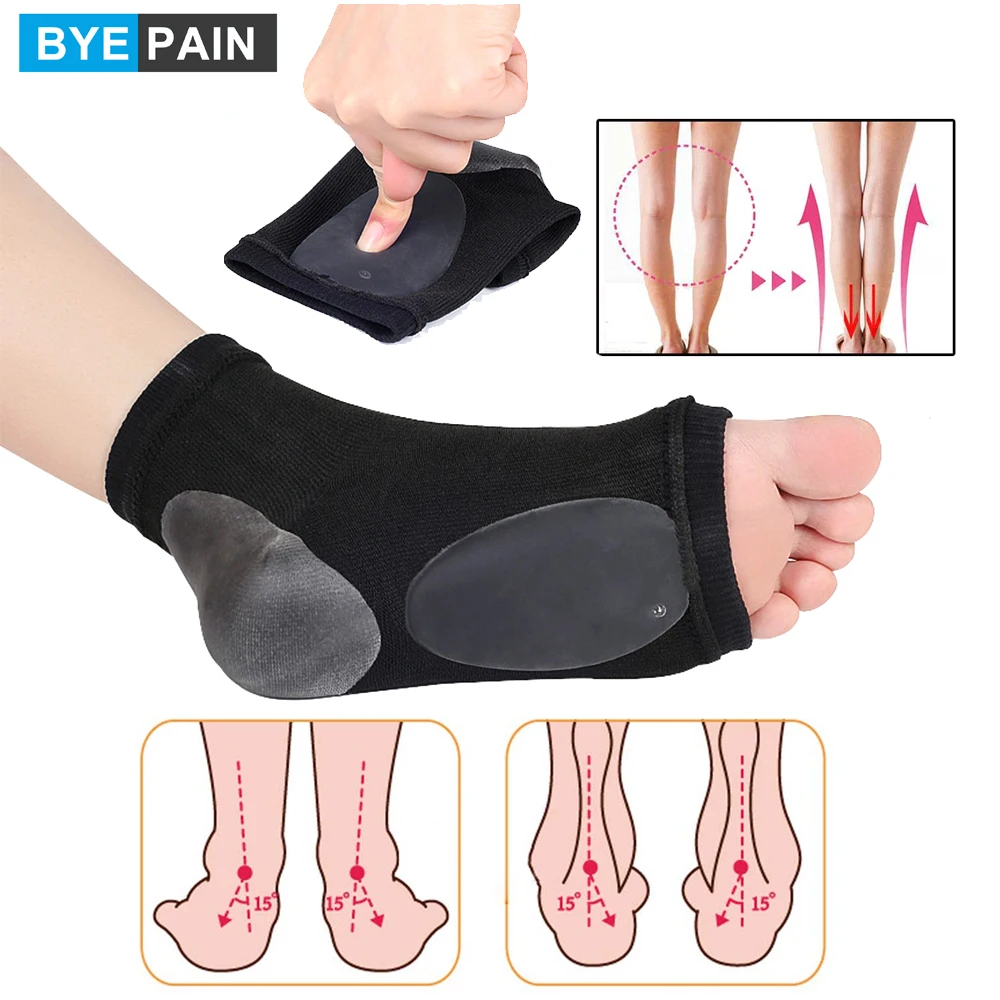 2Pcs Arch Support Sleeve Cushioned Soft Elastic Gel Pad Fabric Arch Socks for Flat Foot Pain Relief Plantar Fasciitis Heel Spurs