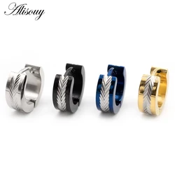 Alisouy 2pcs Punk Stainless Steel Carving Wheat Ears Leaf Huggies Ear Earring Women Men Circle Hoop Earrings Piercing Jewelry