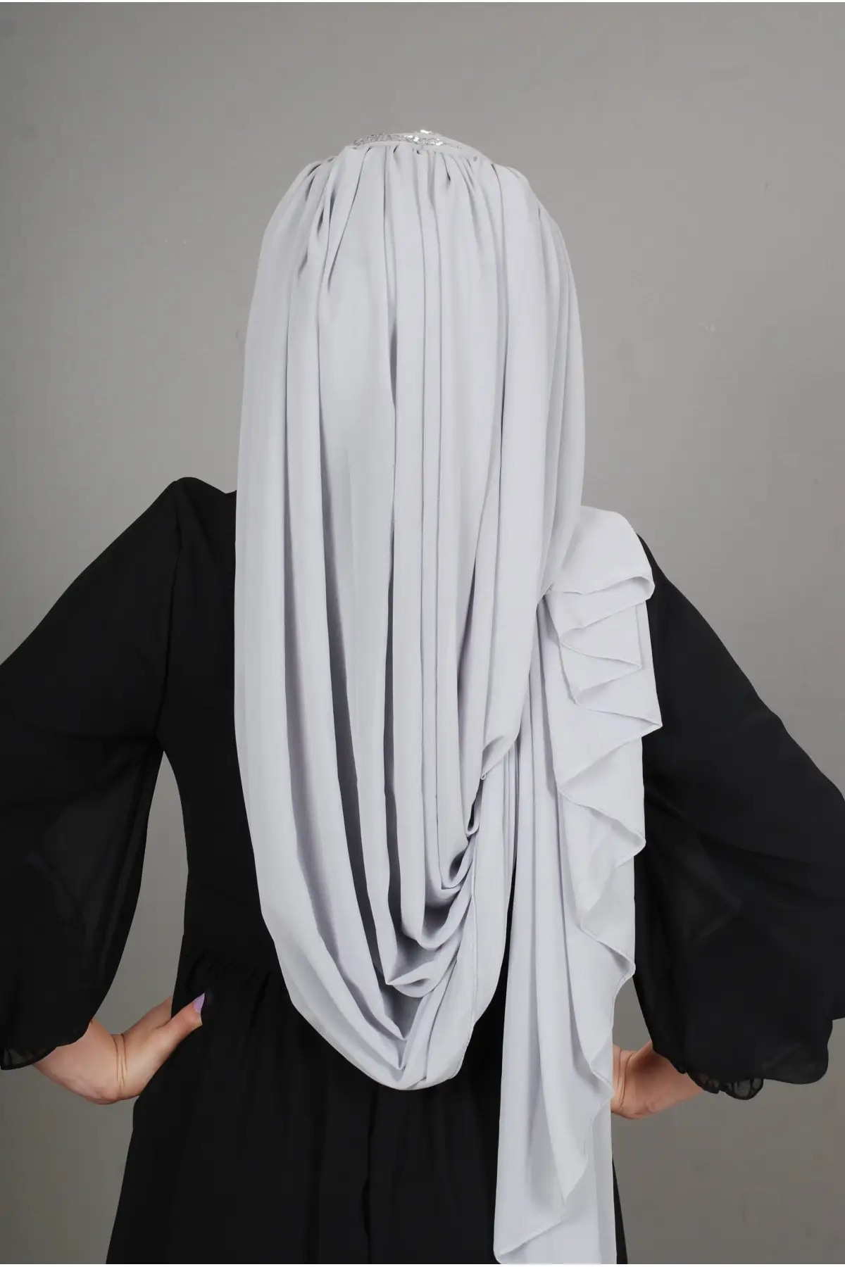 Instant Hijab Ruched Princess Pattern Gray Color
