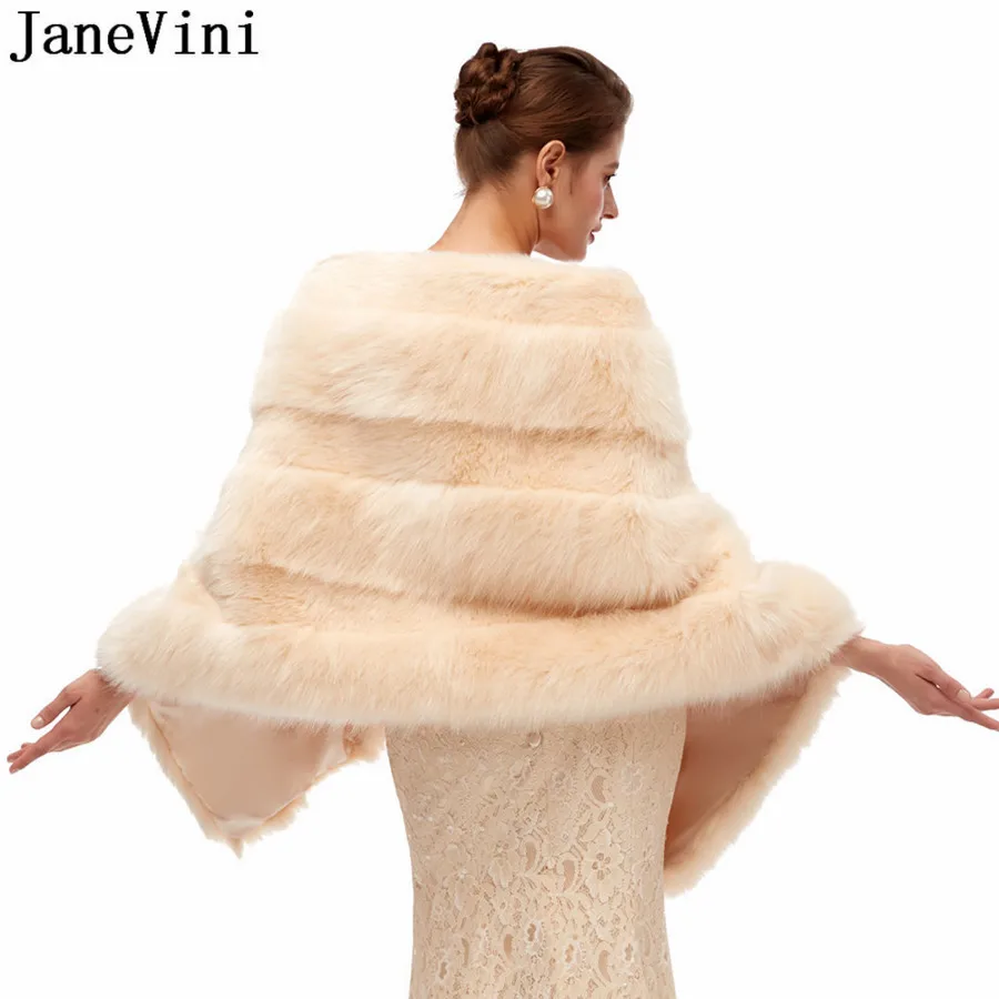 JaneVini 2021 Inverno della Pelliccia Del Faux scialle Da Sposa Bolero Rivestimento Delle Donne Champagne Signore Formale Capes Avvolge Stole stola elegante donna