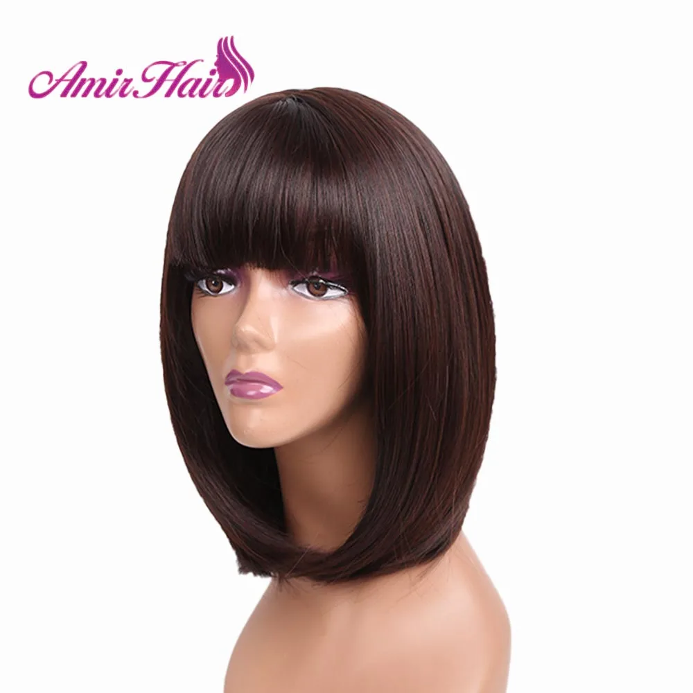 Amir Blonde Bob Wig Straight Synthetic Hair With bangs For Women Black Blue Green Orange Grey Color Heat Resistant Hair Cospaly