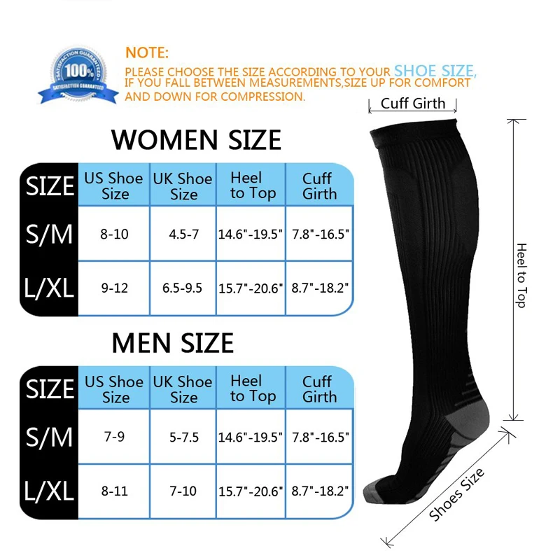 Unisex Compression Socks Running Marathon Sport Socks Best Graduated Nurse For Edema Diabetes Varicose Veins Plantar Fasciitis