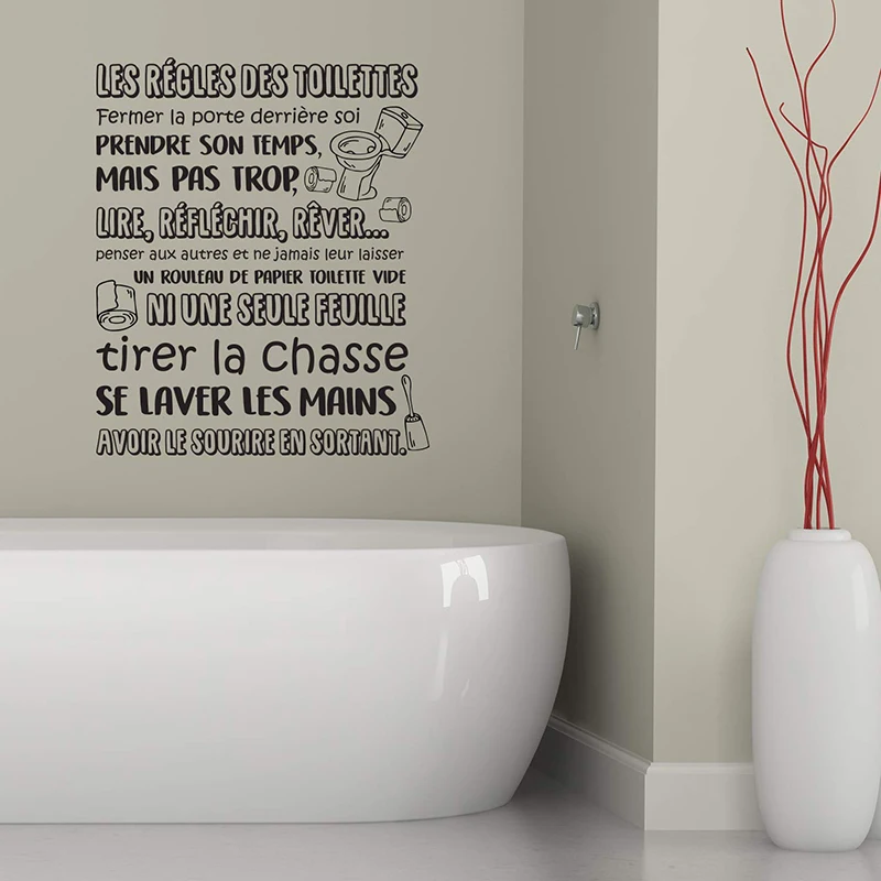 Large Toilet Rules French Wall Sticker Bathroom Lavatory Restroom Family Rules Wall Decal Bath Roilet Vinyl Home Decor